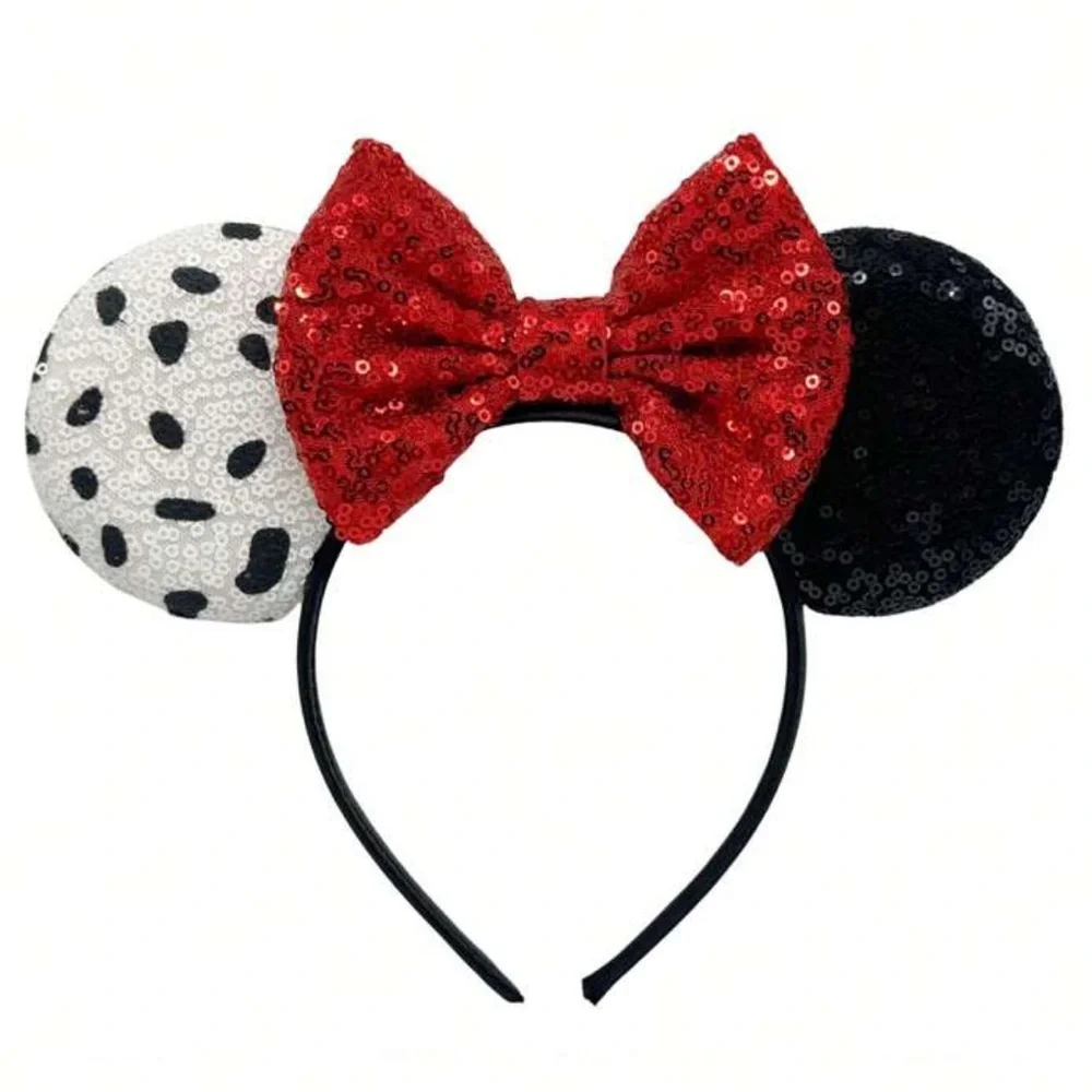 NEW Dalmatians Cruella Disney Movie Theme Sequin Mouse Ears Headband Polka Dot